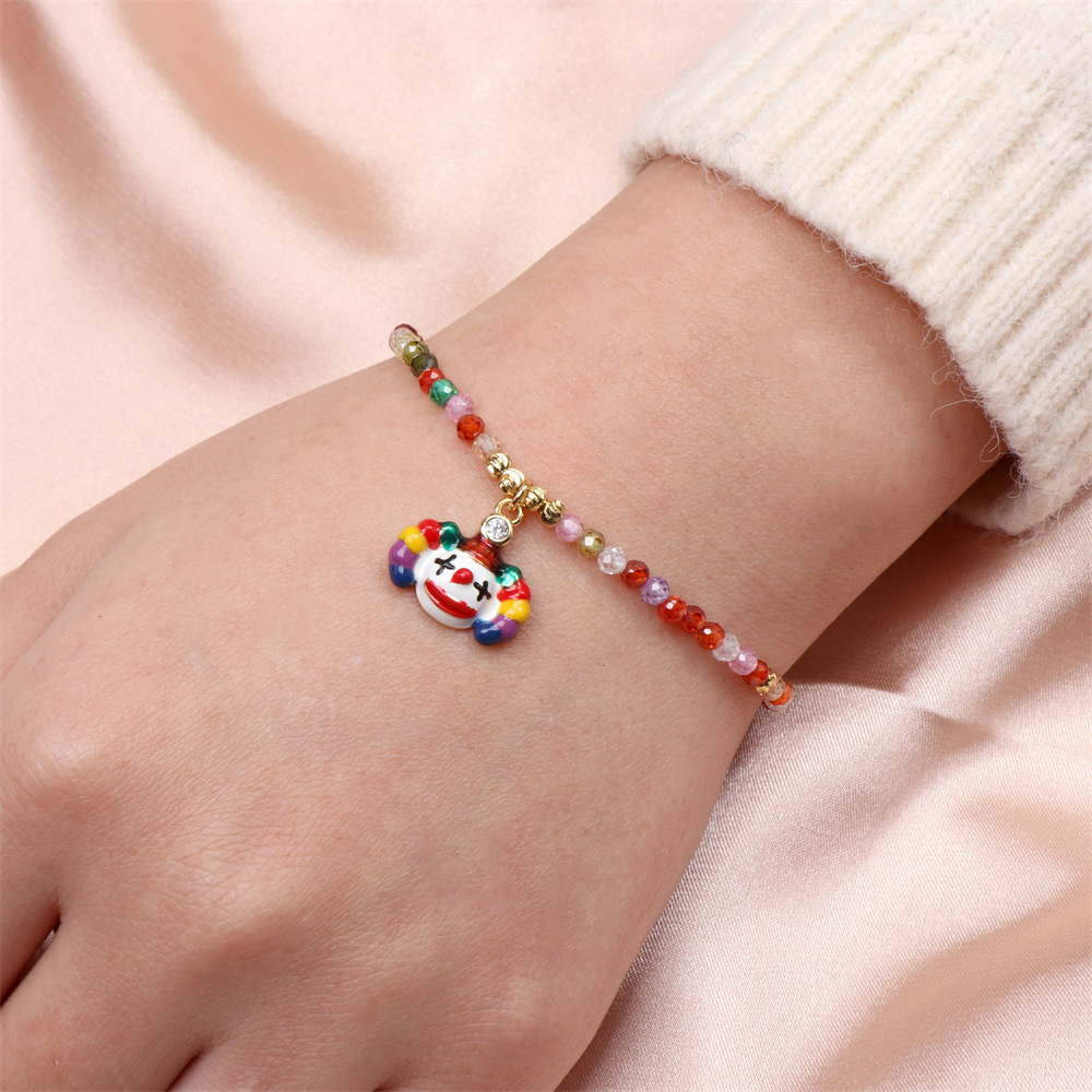 New Halloween Cosplay Clown Pendant Dripping Oil Copper Gold-plated Bead Bracelet