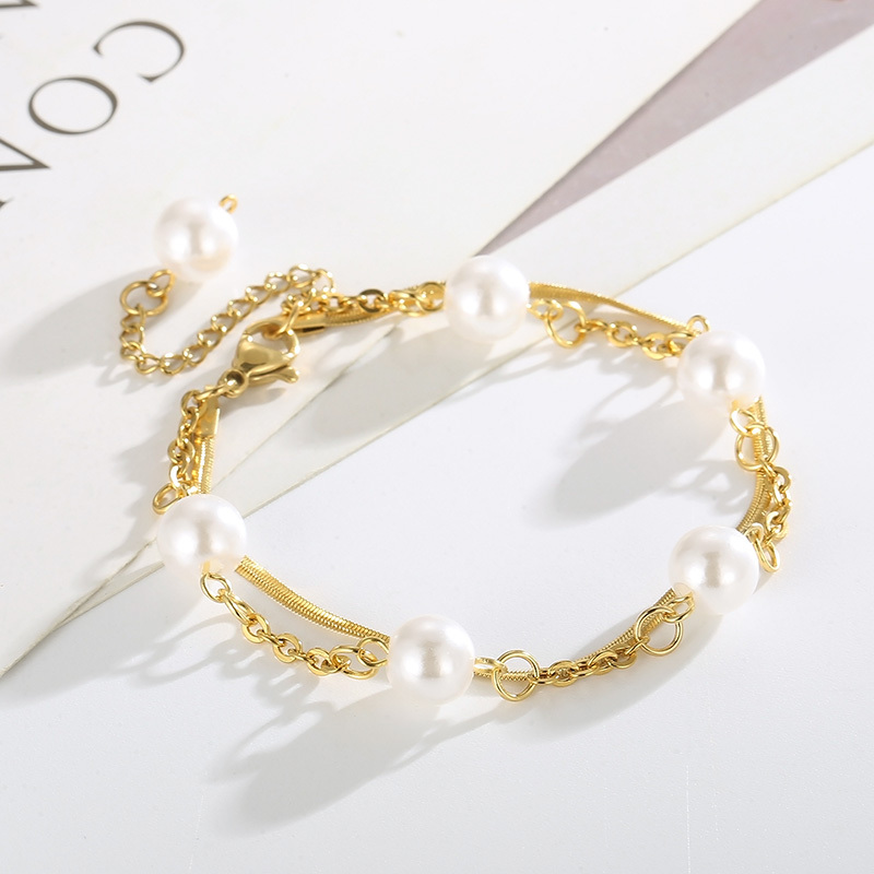 304 Stainless Steel Shell PVD Coated 18K Real Gold Plated Classic Style Waterproof Non Tarnish Patchwork Bracelets