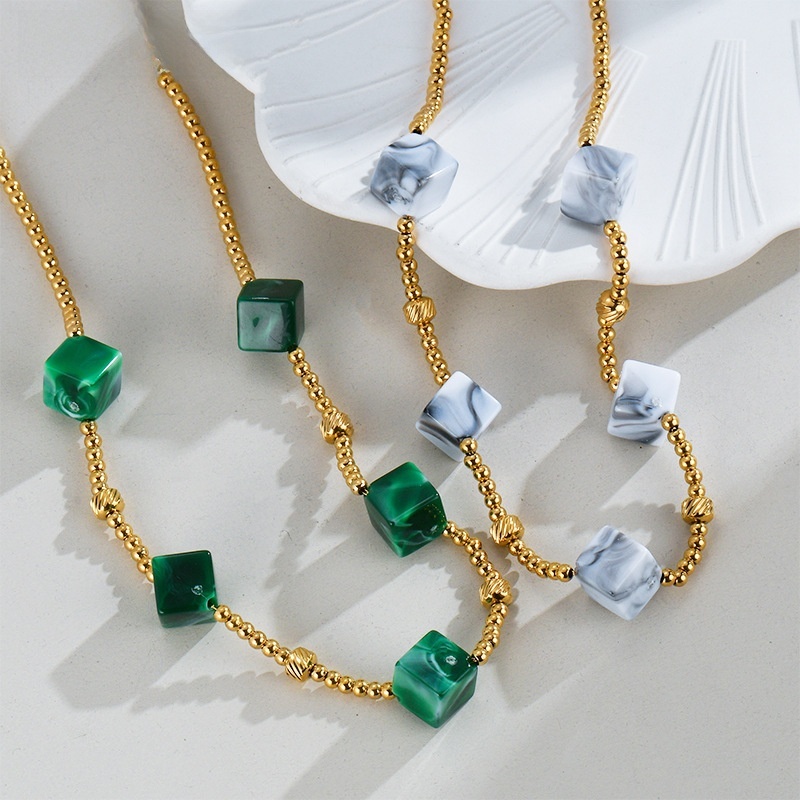 Bohemian Style Geometric Pattern Geometric Block Necklace New Retro High-end 304 Stainless Steel Titanium Steel Women's Jewelry Accessories