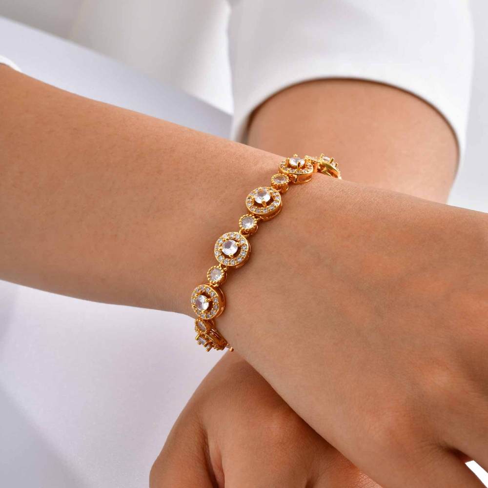 INS Style Copper Material Zircon Inlaid Bracelet Natural Light Luxury Feng Shui Plated 18K Real Gold Geometric Pattern Women's Jewelry Clasp Accessories