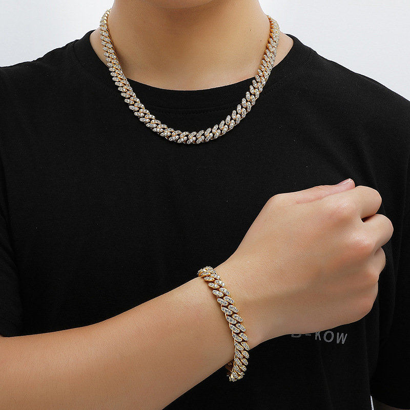 Trendy Gold Plated Cuban Link Necklace True Gold Electroplating Hip Hop Men's Necklace Diamond Embedded Round And Ring Style