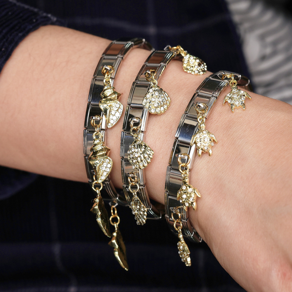 Unisex Stainless Steel Pendant Italian Module Fashion Jewelry Bracelet Non-Fading Marine Animal Series Accessories Suitable For Men And Women