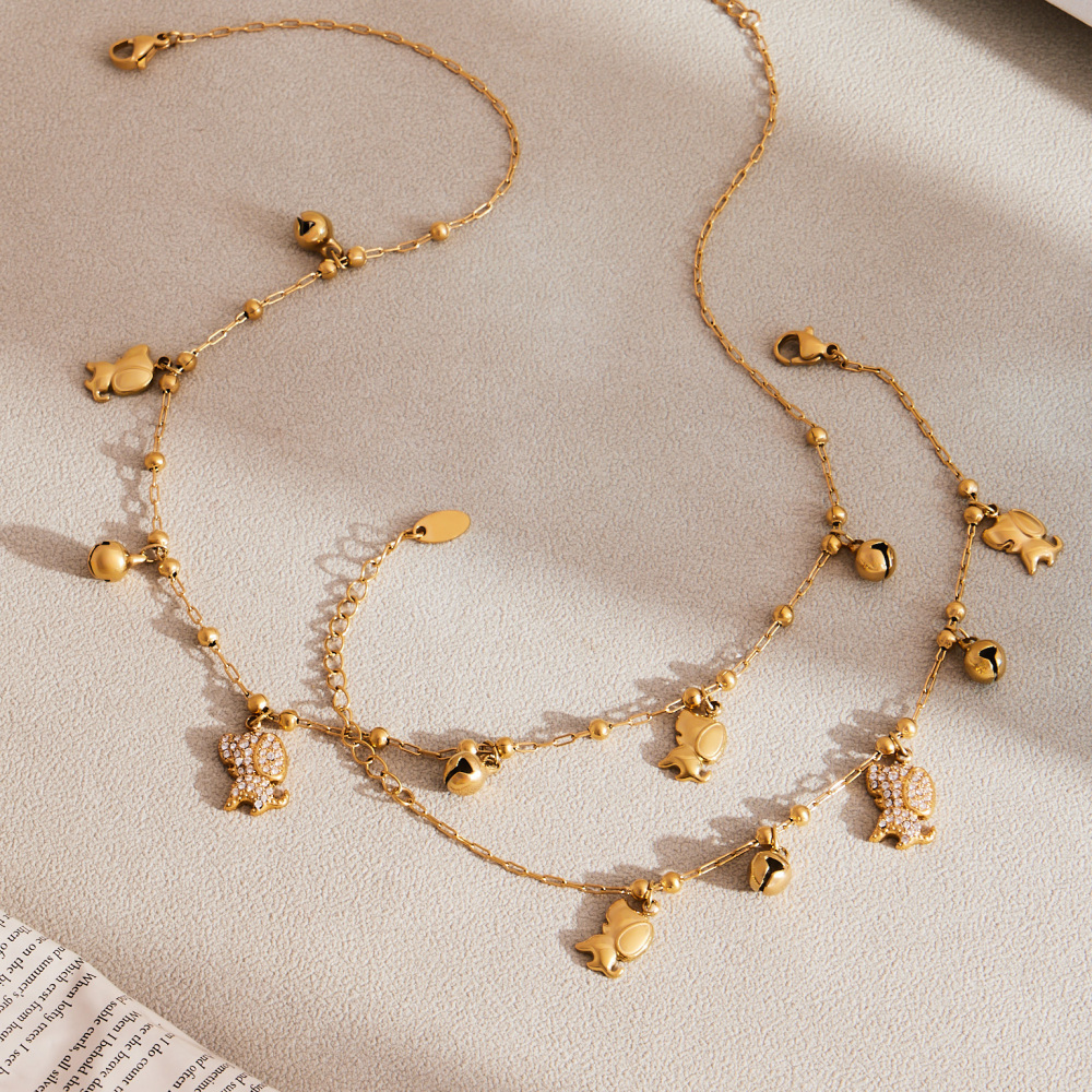 Stainless Steel Dog Zircon Necklace Bracelet DIY Multi Pendant Bell Luxury Versatile Jewelry Accessories Elegant Romantic