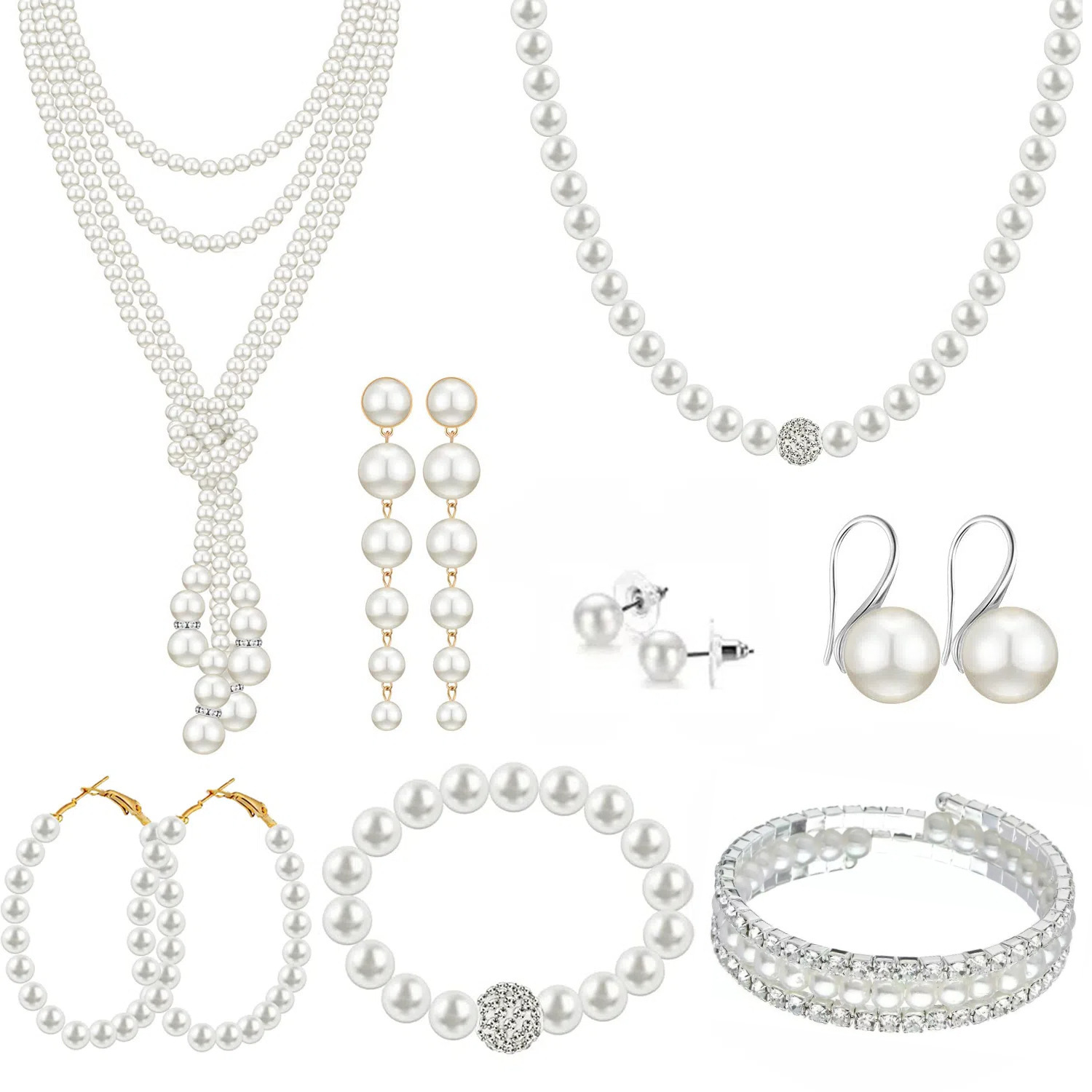Elegant  Style Pearl Necklace Set Simple Fashionable Eight Piece Set Vintage Light Luxury Jewelry Accessories