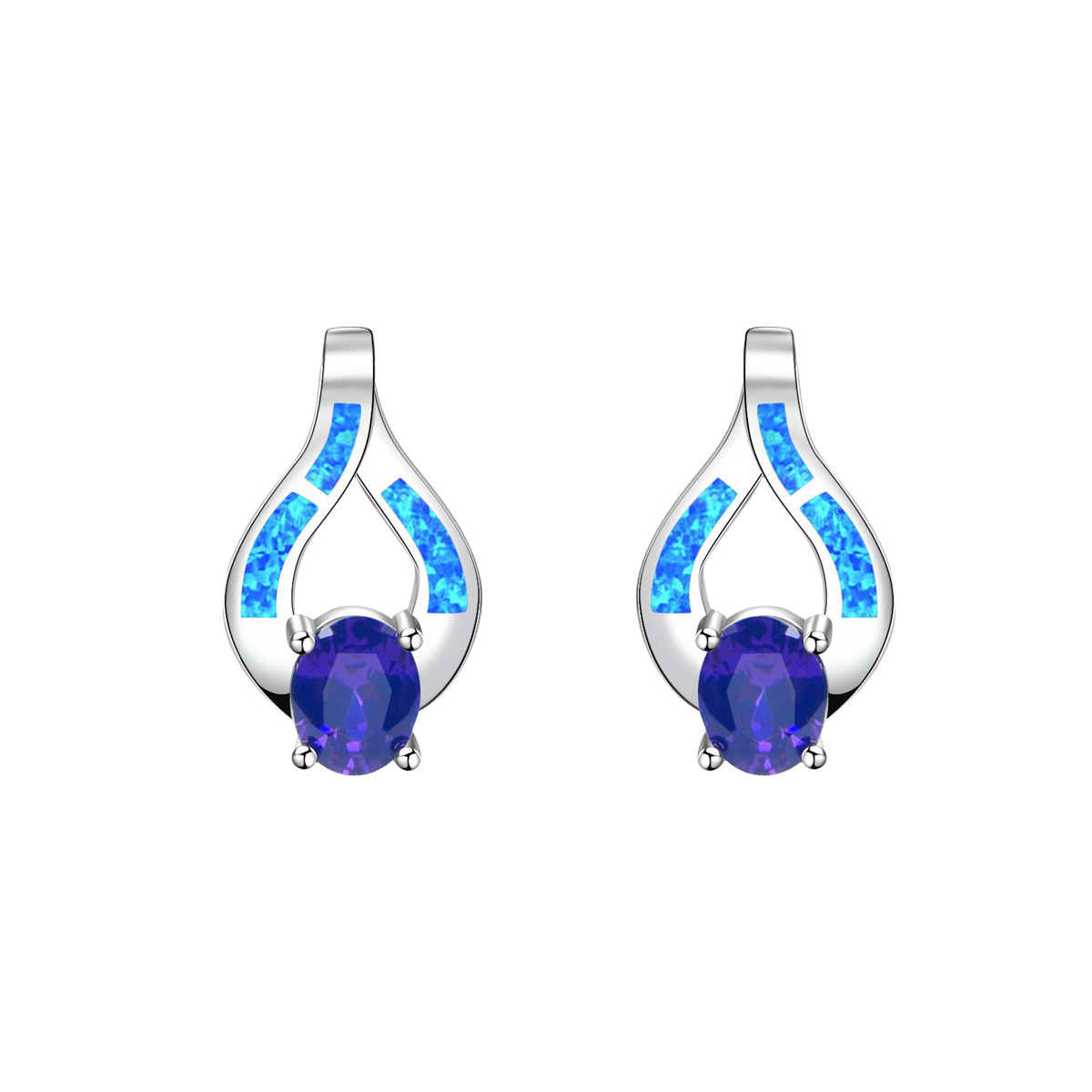 Hawaii Style Blue Opal Heart Shaped Earrings Fashionable TikTok Trend Unisex Copper Geometric Pattern Jewelry Accessories
