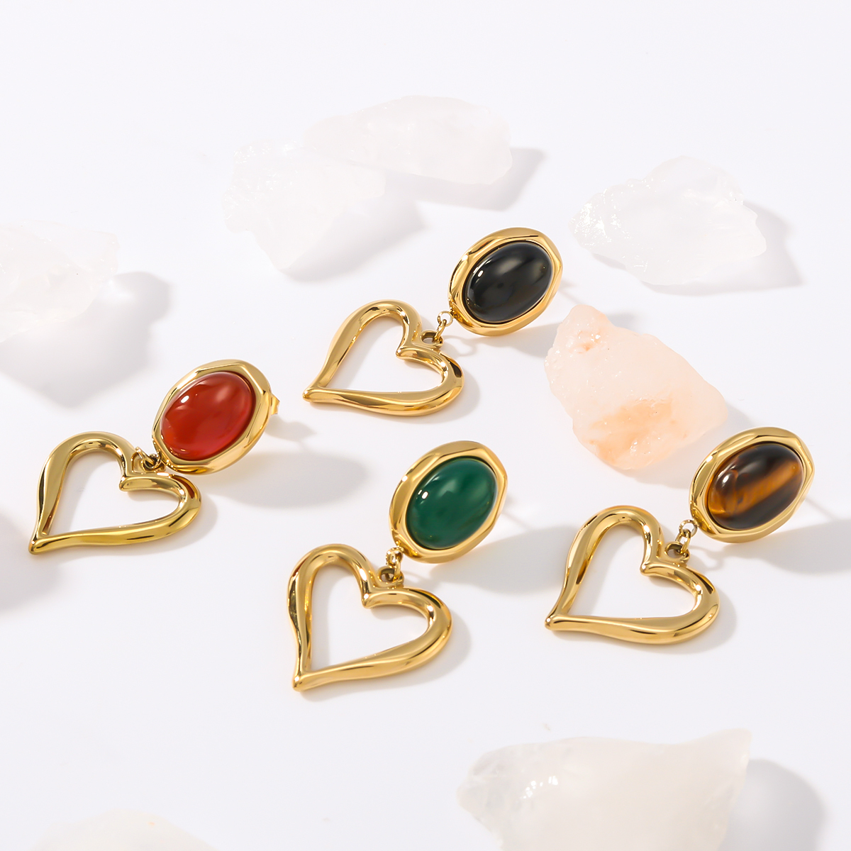 PVD Coated 18K Gold Real Gold Plated Heart Shape 304 Stainless Steel Simple Style Classic Style Waterproof Non Tarnish Drop Earrings