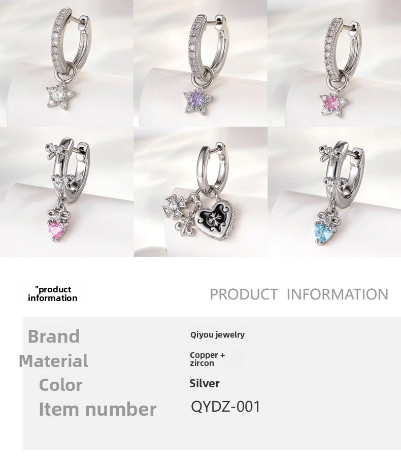 Exquisite Fashion Micro-Set Zirconia Pendant Cat Star Heart Ear Cuff Custom Link Metal Cartoon Style Unisex Piercing Jewelry