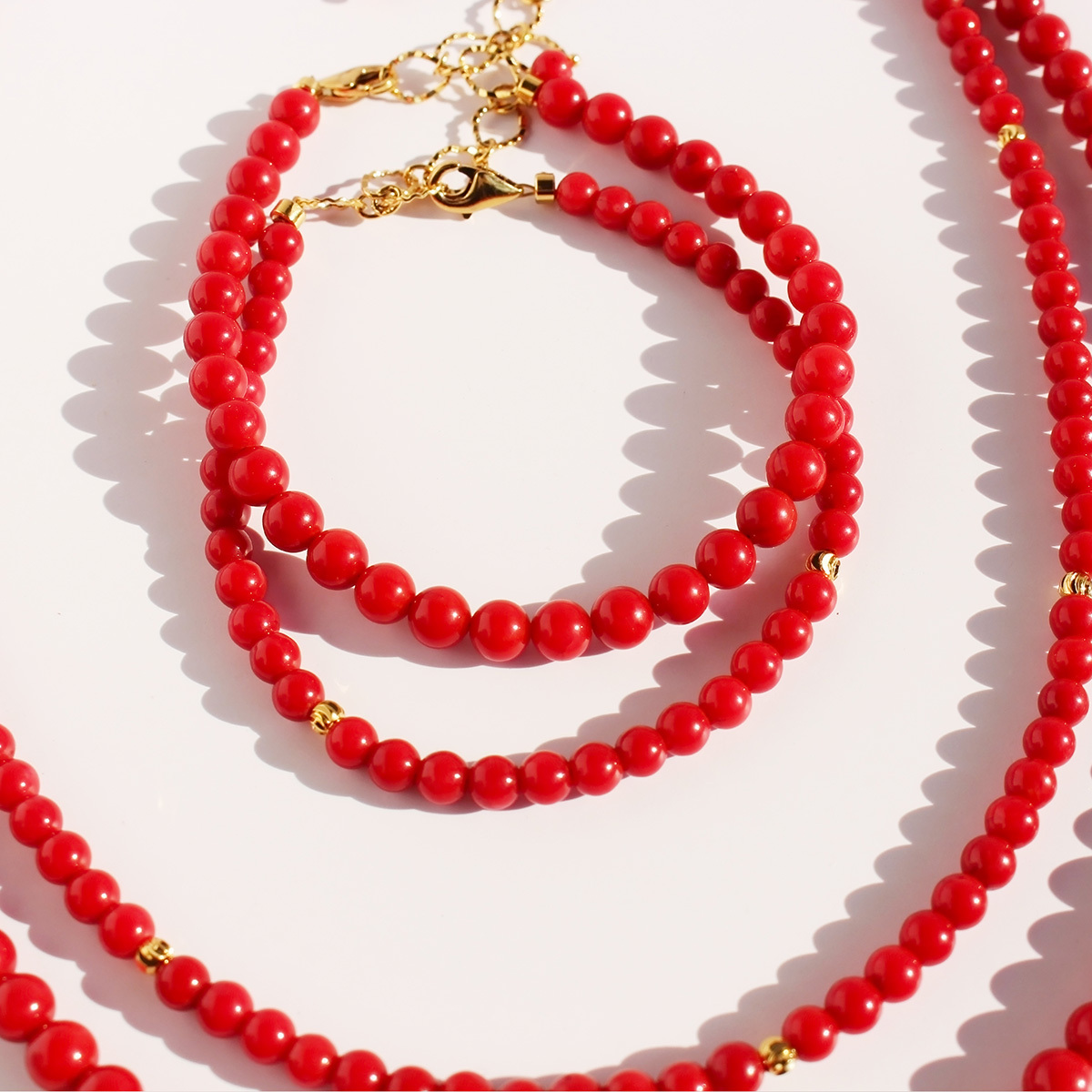 IG Style Simple Style Round Coral Brass Beaded 24K Gold Plated Women's Bracelets Necklace
