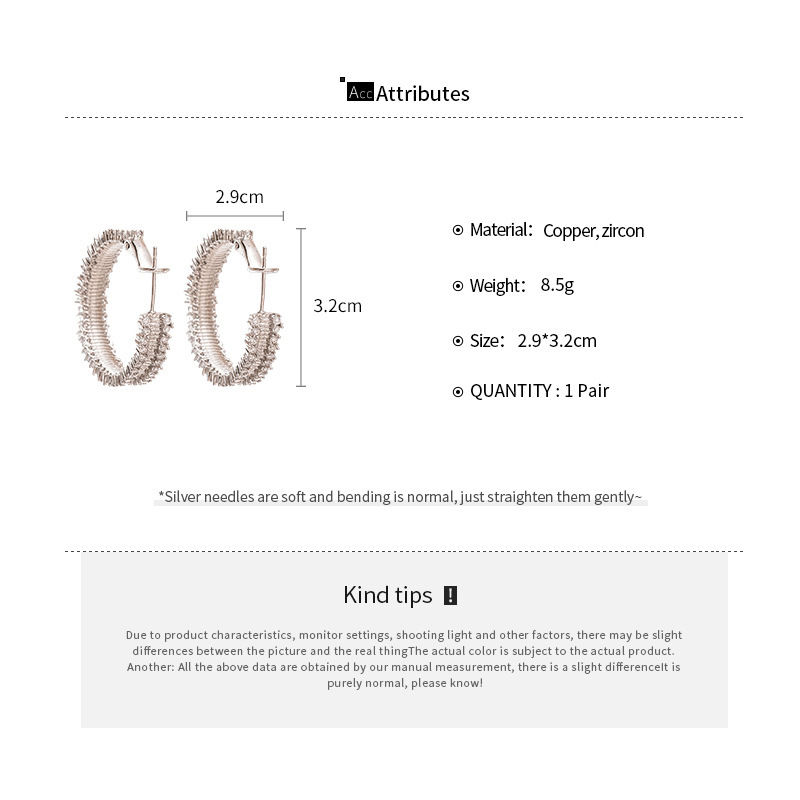 Double Layer Silver Needle Zirconia Fashionable Minimalist Cold Style Versatile Elegant Lightweight Luxury Geometric Patterned Earrings For Women