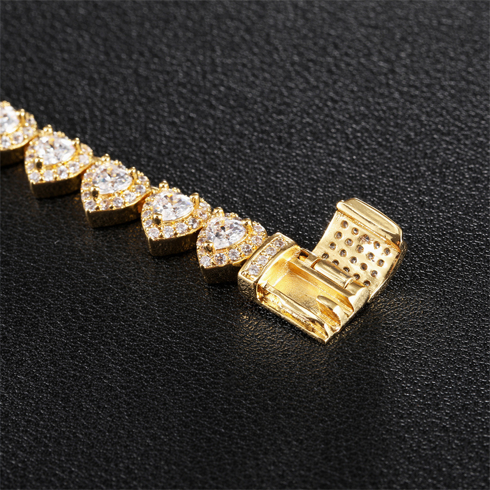 Fashionable Unisex 7mm Heart Shaped Zirconia Necklace Luxury Style Spring Buckle Ice Sugar Chain Accessory For Men And Women