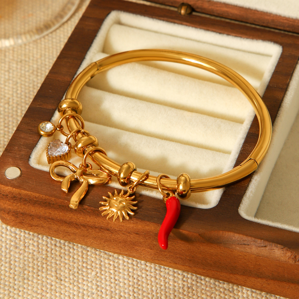 Stainless Steel Titanium Steel Butterfly Knot Oil Drop Pepper Zirconia Bracelet DIY Jewelry Accessories Everyday Wear For Women