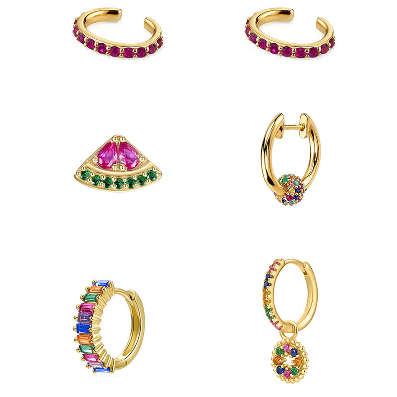 Square Colorful Zircon Earrings For Women Charming Resin Copper Stud Jewelry Accessories