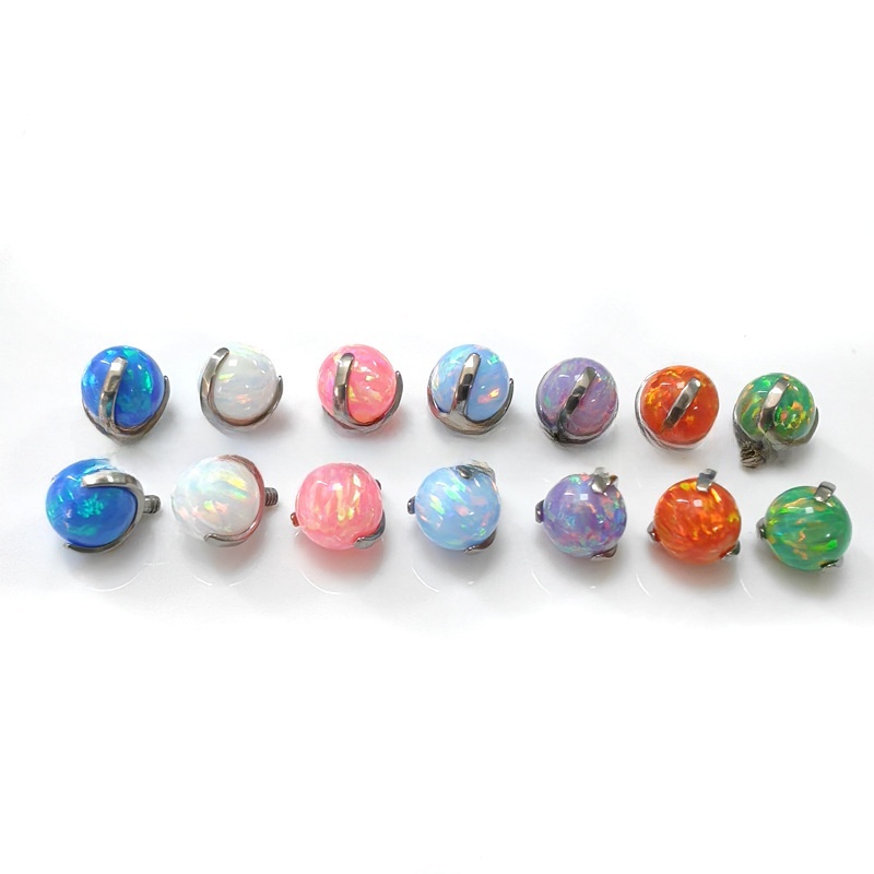 F136 Titanium Opal Ball Ear Studs Three Prong Set Round Ball Piercing Jewelry Accessories Tongue Rings Unisex Wedding Birthday