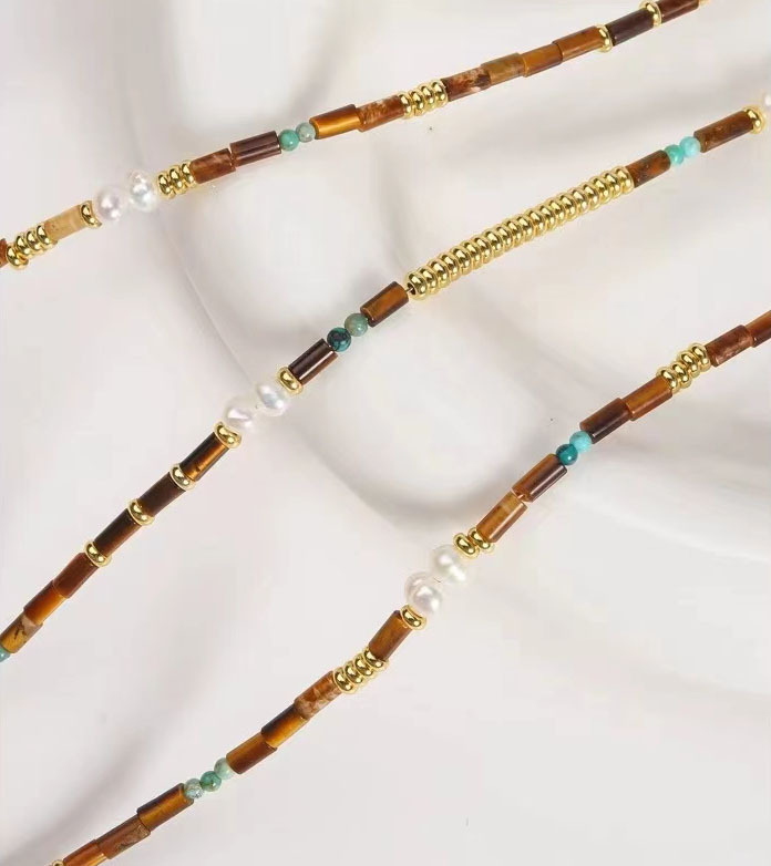 Tiger Eye Pearl Necklace Set Women's New  Baroque Style Natural Stone Irregular Shape Chinese Traditional Jewelry Accessories