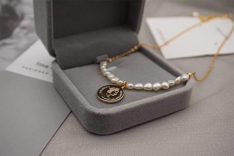 Bohemian Irregular Freshwater Pearl Necklace Accessories Vintage Coin Heart Cross Women's Collarbone Chain Women's Jewelry