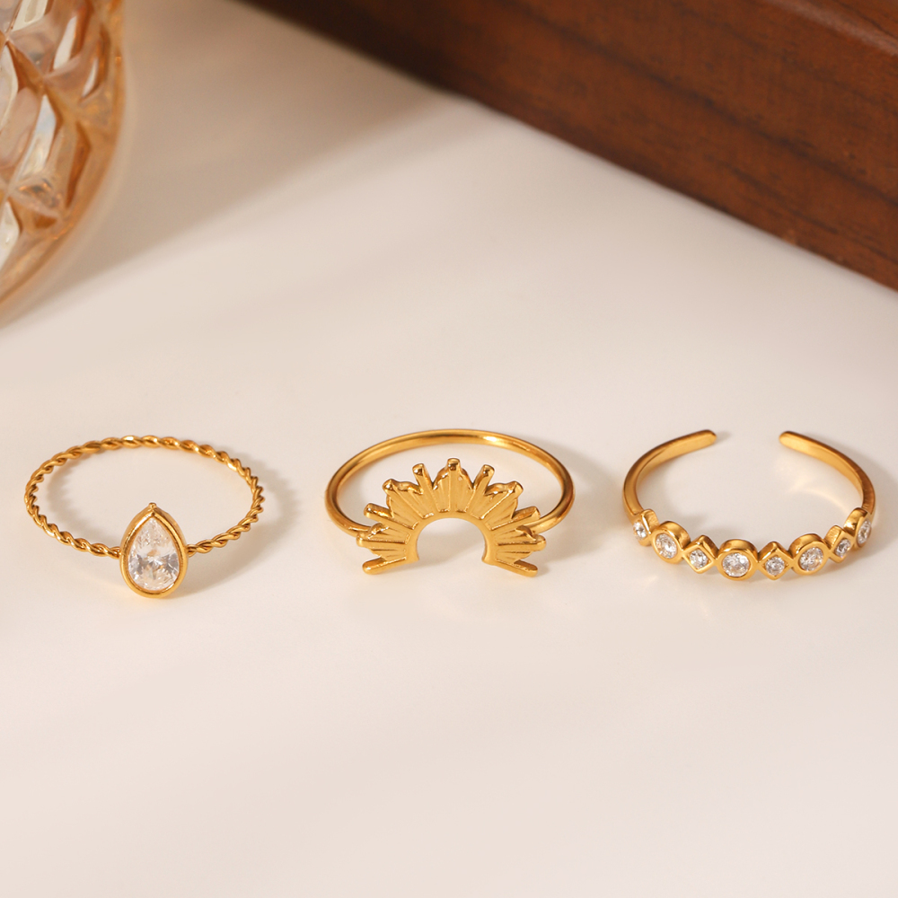 304 Stainless Steel Crown PVD Coated Zircon 18K Real Gold Plated IG Style Luxurious Waterproof Non Tarnish Gold Rings