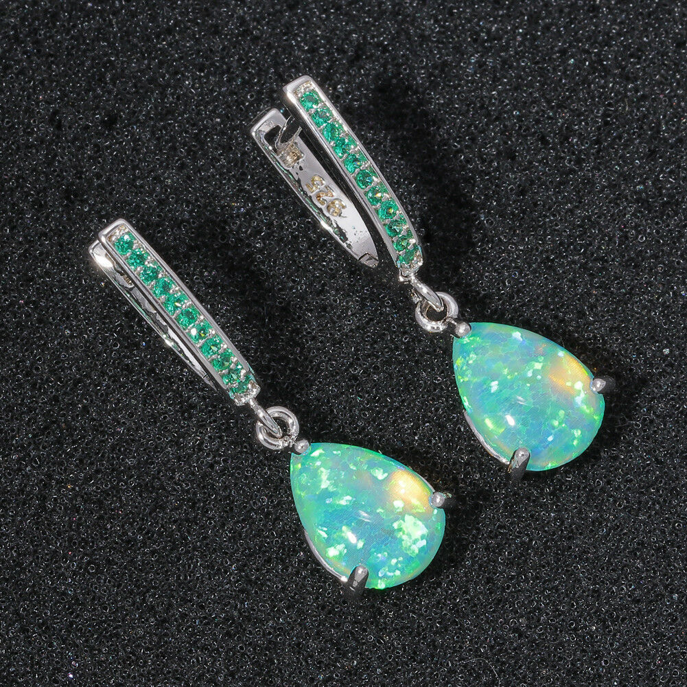 Green Teardrop Opal Women's Earrings  Style Jewelry Accessories Simple Geometric Pattern Copper Material