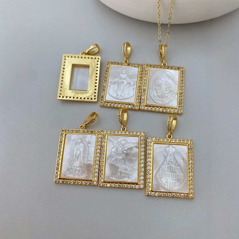 Elegant Shell Pendant Necklace With Zircon Edge Virgin Head Design DIY Accessories  Fashion Label