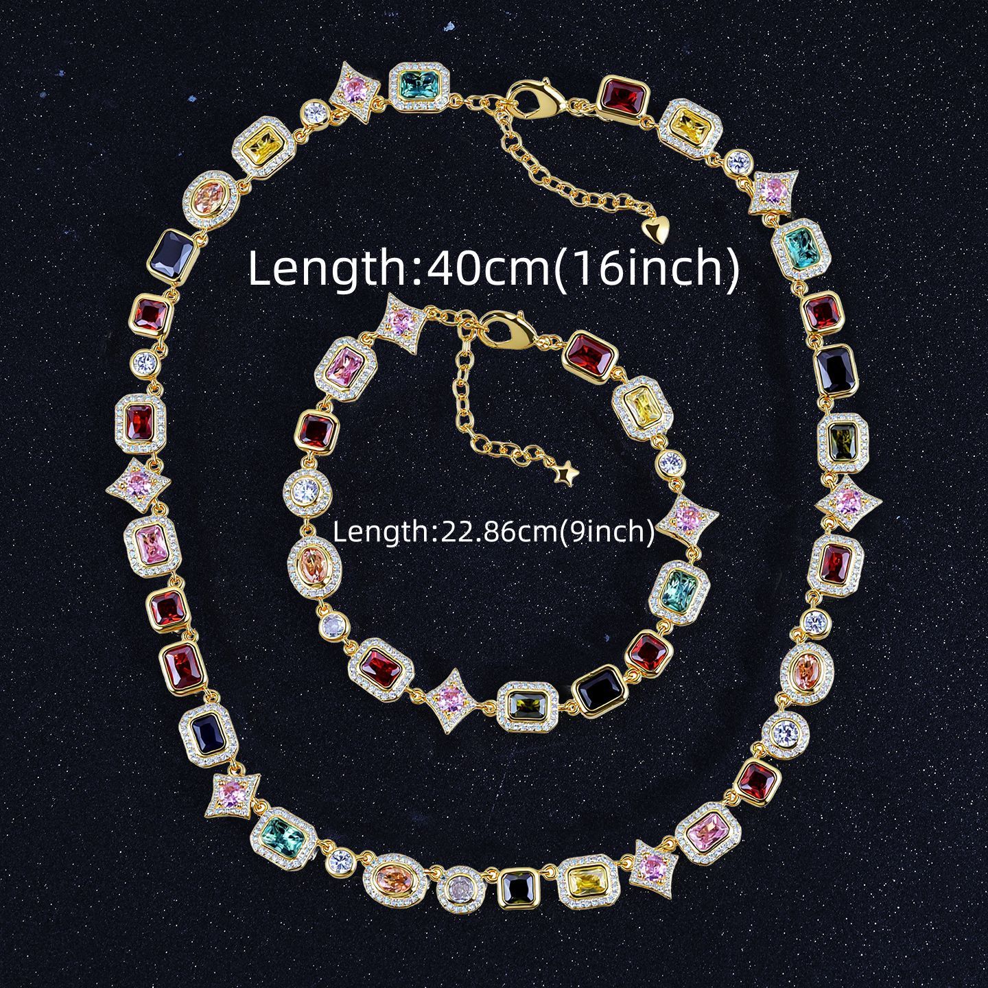 Colorful Gemstone Geometric Adjustable Women's Luxury Necklace Jewelry Hip Hop Dopamine Fashion Ins Diamond Embedded Light