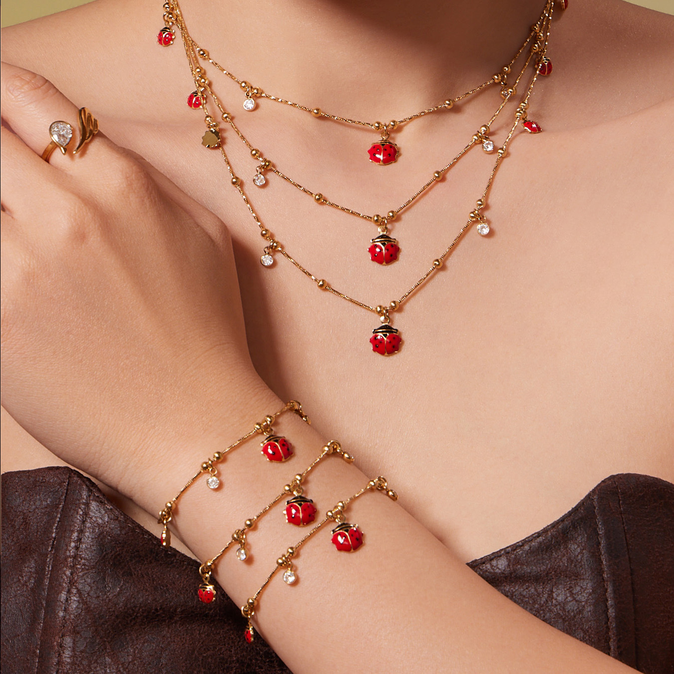 304 Stainless Steel DIY Multi Pendant Necklace Bracelet Ladybug Zircon Jewelry Accessories Geometric Vacuum Plating