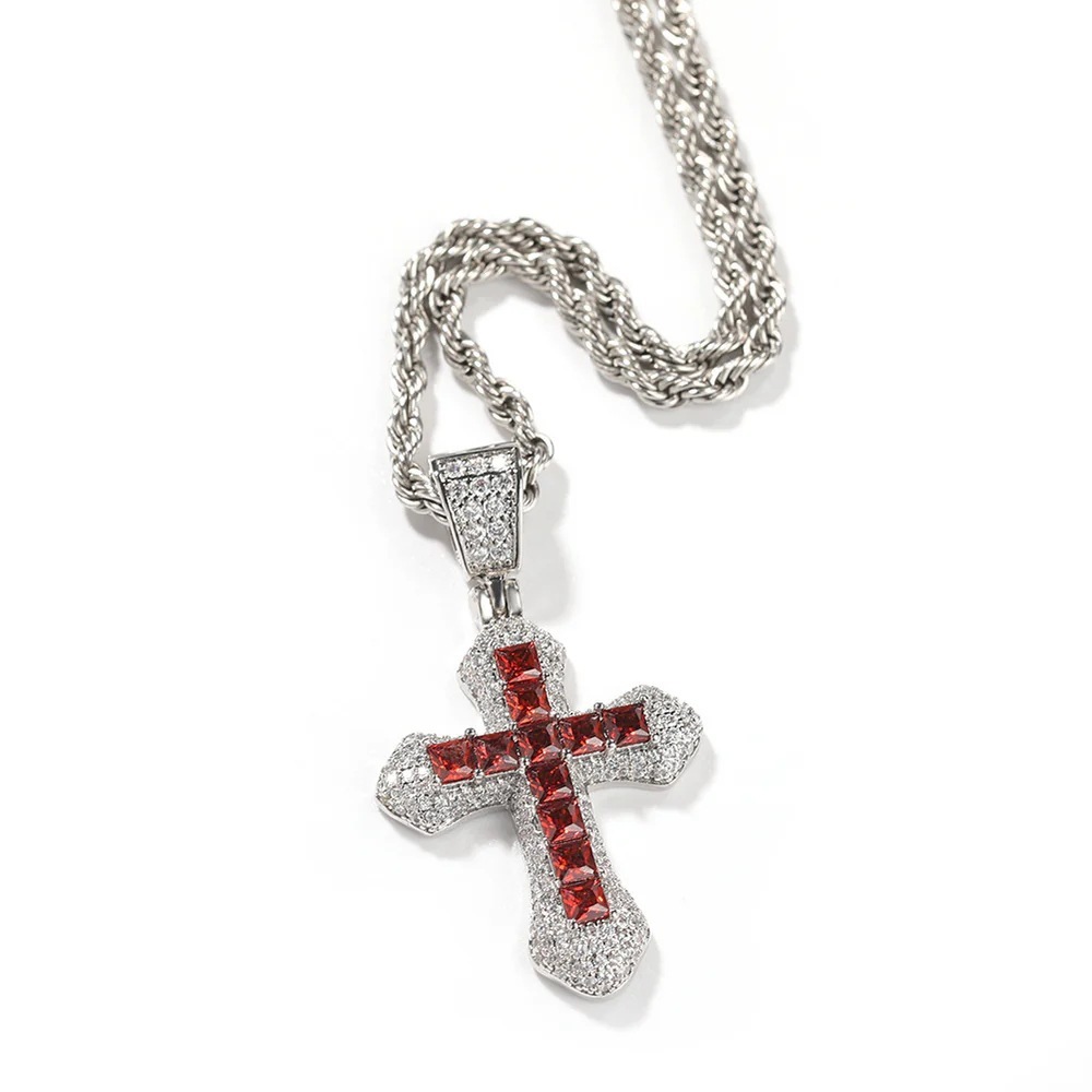 Inlaid Zircon Cross Necklace For Men And Women Trendy Wild Cuban Link Chain Accessories Couple's Pendant Wholesale