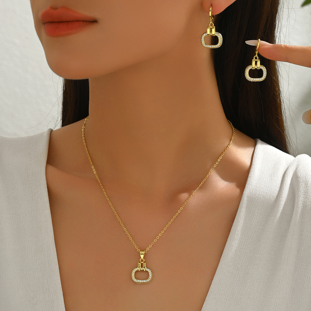 Elegant Geometric Synthetic Zirconia Necklace And Earring Set For Women Perfect For Daily Wear Parties And Dates