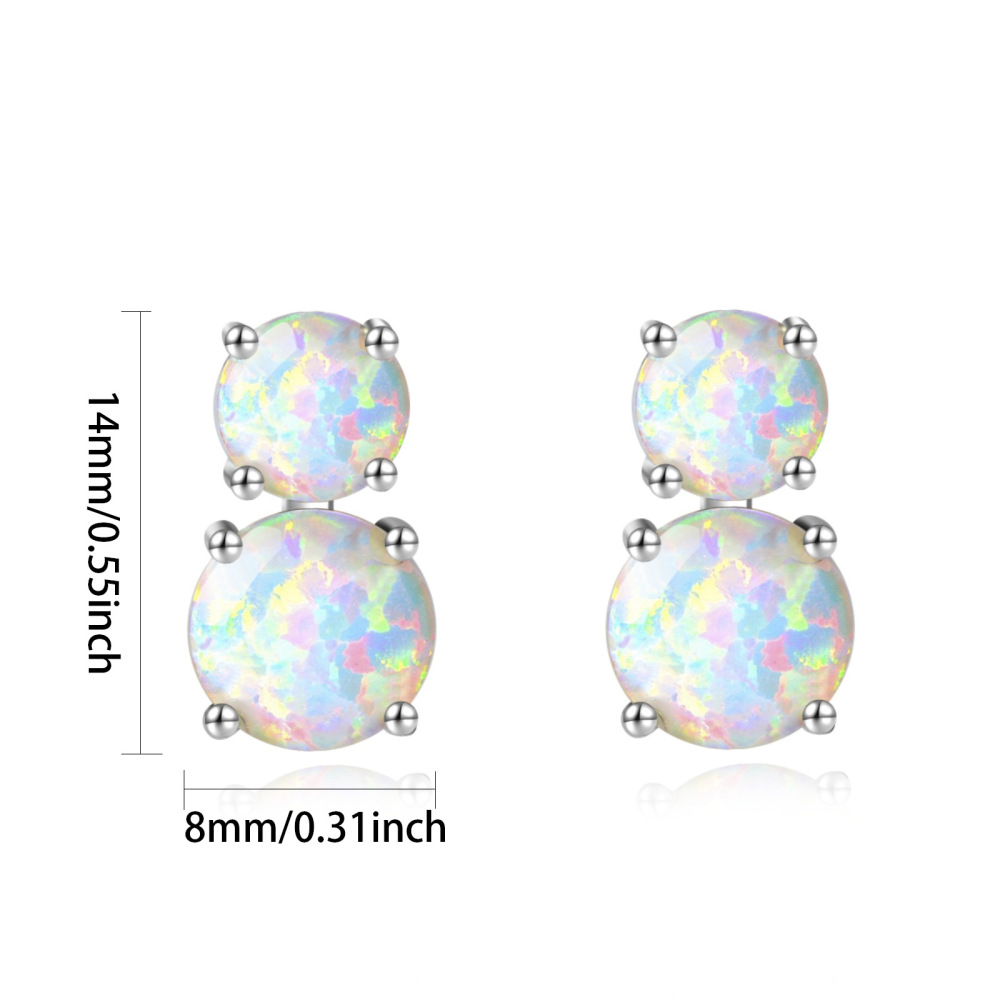 Cute Girl's Blue Opal Round Earrings Bohemian Style Flower Print Copper Jewelry Simple Craftsmanship Elegant Fashion Accessories