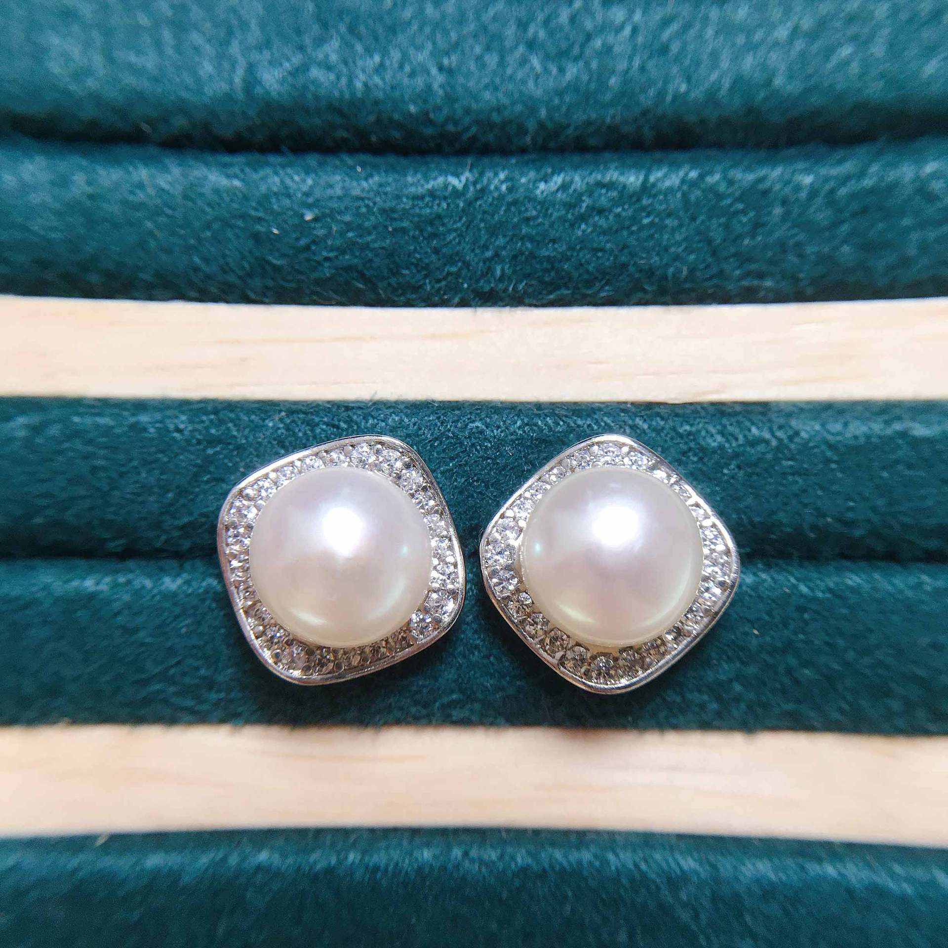 Natural Freshwater Pearl Earrings For Women Square Shape High-End Zircon Pearl Fashionable Wedding Jewelry Accessories