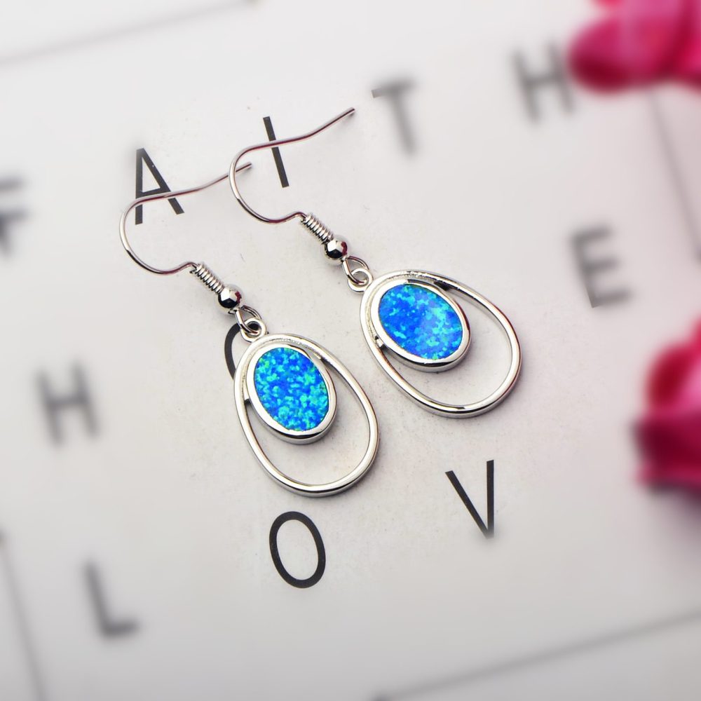 Oceanic Style Oval Opal Earrings For Girls Sweet Geometric Pattern Copper Jewelry Accessories TikTok Top Selling Ear Jewelry