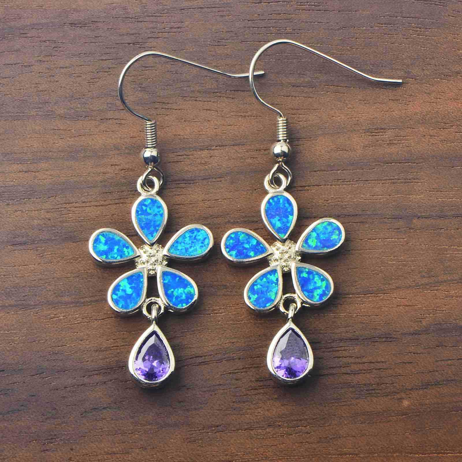 European Style Opal Flower Waterdrop Earrings Simple Design Tea Flower Craft Copper Material Jewelry Accessories
