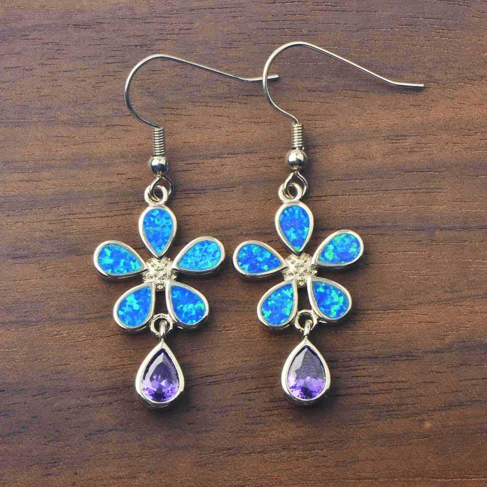 European Style Opal Flower Waterdrop Earrings Simple Design Tea Flower Craft Copper Material Jewelry Accessories