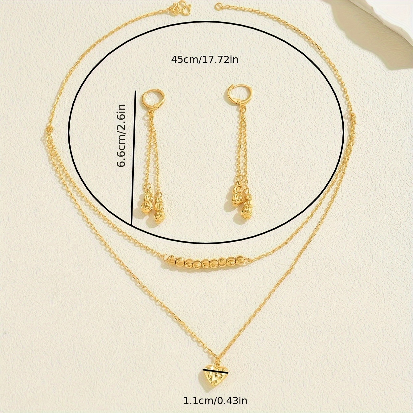 Elegant Double Layer Heart Shaped Necklace And Earrings Set For Women Suitable For Wedding Anniversary Dinner Party Wear