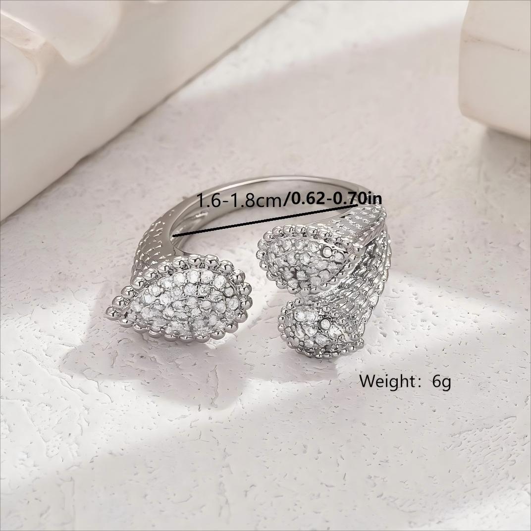 1 Piece Copper Inlaid Zircon Fashion Light Luxury High-end Elegant Diamond Leaf Shape Women's Ring Banquet Party Jewelry Accessory