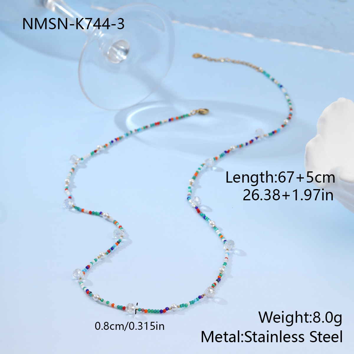 Vacation Style Fashion Crystal Beaded Necklace Bohemian Style Stainless Steel Necklace Niche Jewelry Wholesale