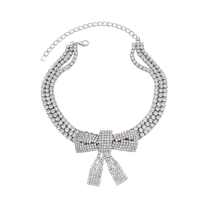 Jewelry Accessories Sexy Full Diamond Large Bow Necklace Choker Diamond For Women
