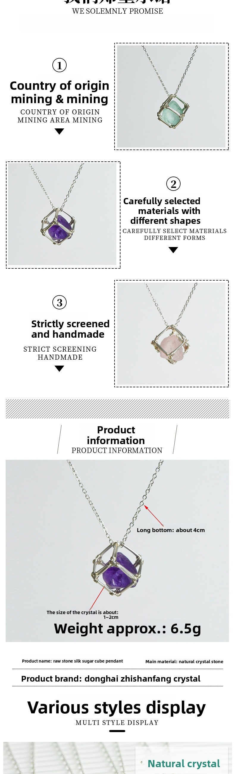 Natural Crystal Raw Stone Pendant Spiral Geometric Pattern Rhodium Plated (Silver) European Style Sugar Powder Purple Yellow Crystal Irregular Stone Necklace Accessories