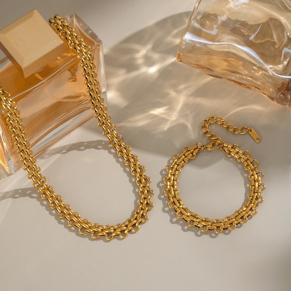 Handmade Stainless Steel Electroplated 18K Gold Jewelry Set For Women U-shaped Necklace Bracelet Set Accessories