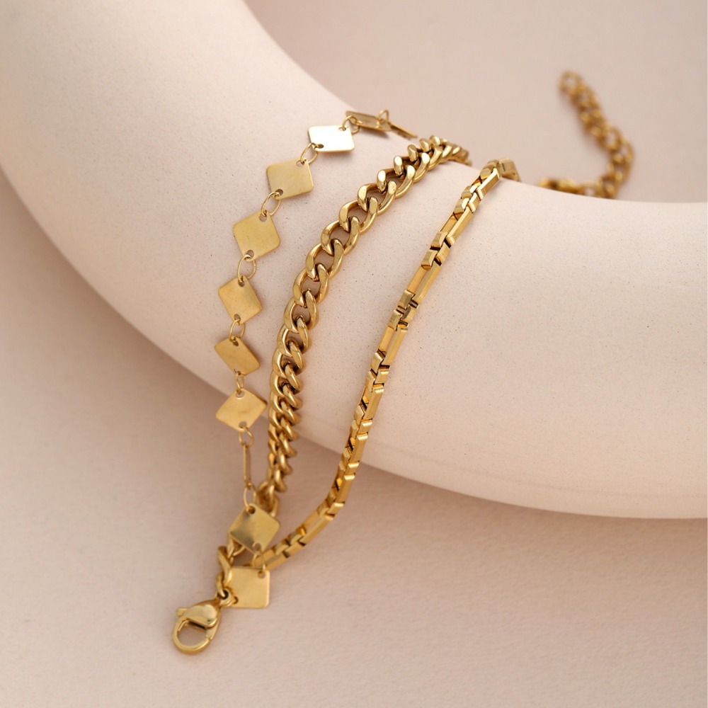 Multi-layer Geometric Shape Bracelet Necklace Set Women's Stackable Jewelry Accessories