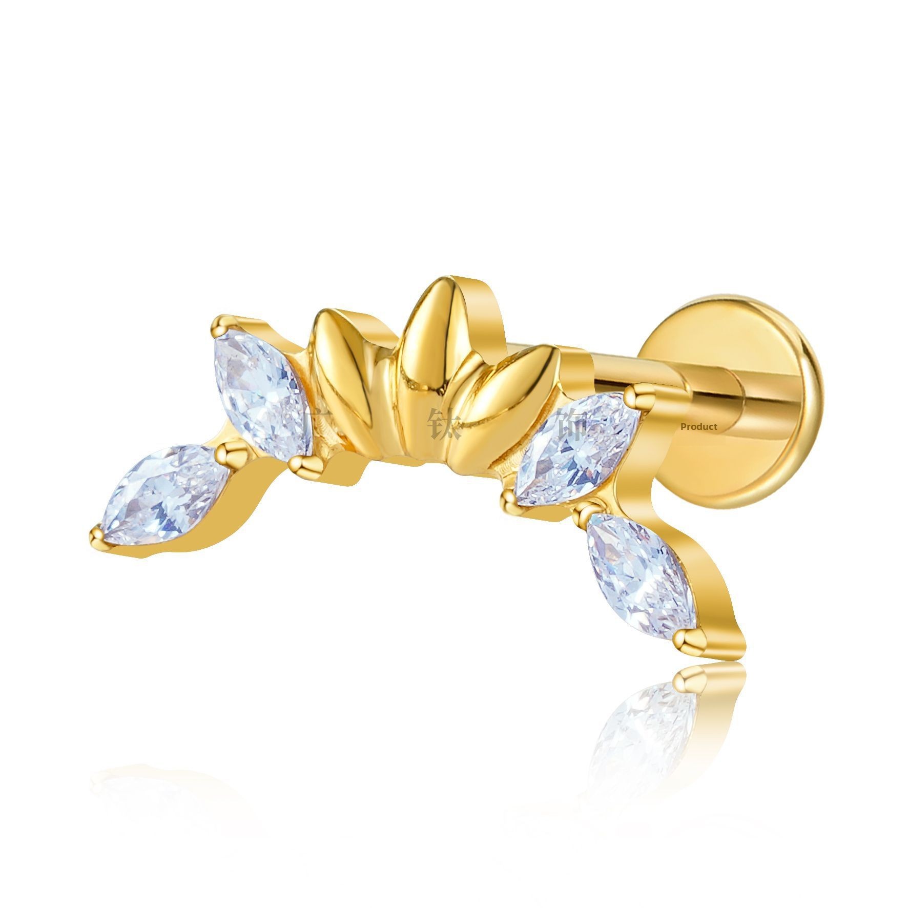 136 Titanium Alloy Leaf Design Multi-Diamond Earrings Body Piercing Lip Stud Women's Jewelry Simple Geometric Pattern