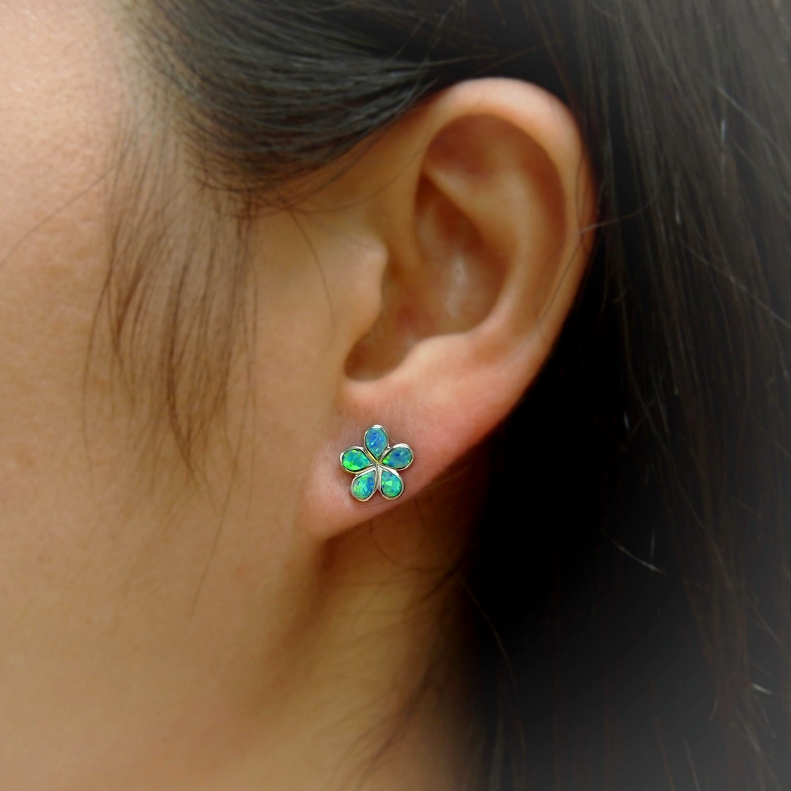 Boho Style Floral Opal Earrings Cute Girl's Flower Stud Earrings Simple Design Copper Material Jewelry Accessories