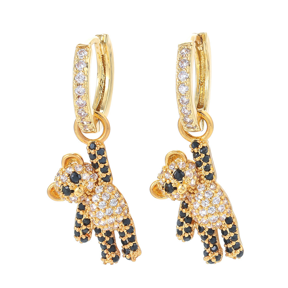 Fashion Bear Inlaid Zircon Copper Copper Earrings