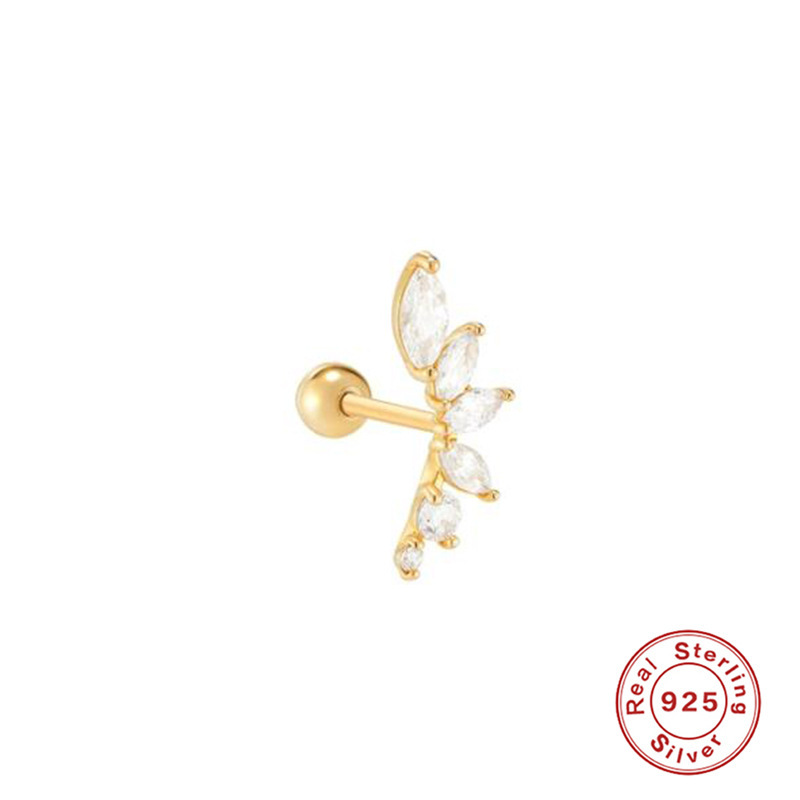 1 Piece Ear Cartilage Rings & Studs Fashion Petal 925 Sterling Silver Plating Inlay Zircon