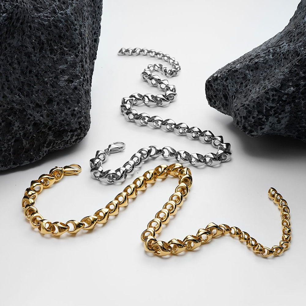 18K Titanium Steel Hollow Bean Shape Waterdrop Necklace  Style Chain Jewelry For Men And Women Daily Wear
