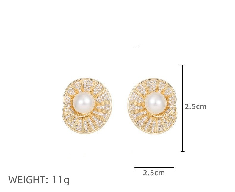 1 Pair Simple Style Classic Style Solid Color Plating Inlay Copper Alloy Artificial Pearls Zircon White Gold Plated Ear Studs