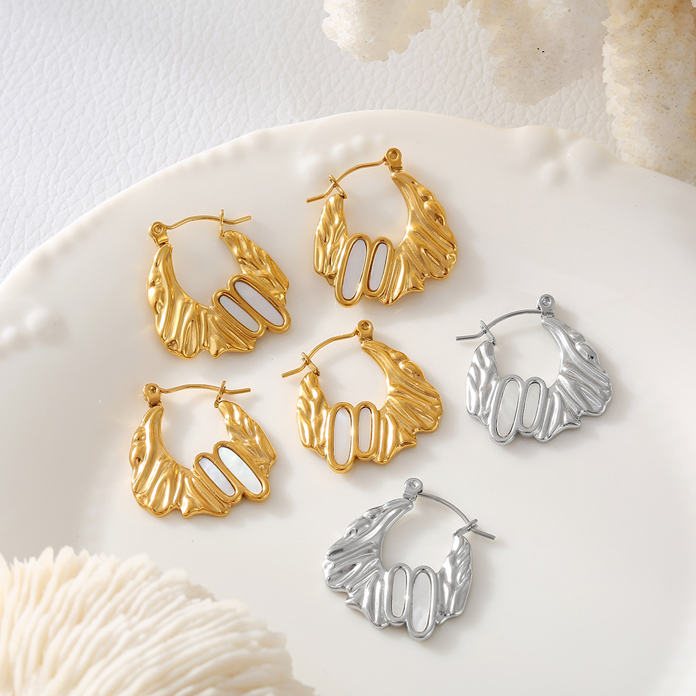 304 Stainless Steel Geometric PVD Coated Shell Real Gold Plated 18K Gold Elegant Artistic Commute Waterproof Non Tarnish Plating Earrings