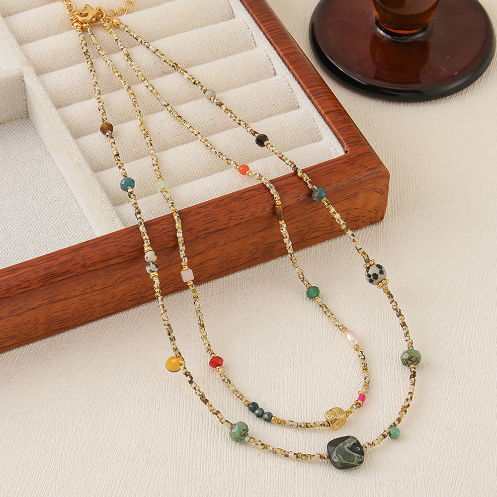 Ins Style Natural Stone Beaded Necklace Non-fading Sweater Chain Women's Vintage Accessories Autumn Winter Tiger Eye Stone Jewelry