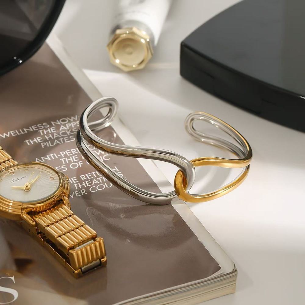 Titanium Steel Open Bracelet Women Non-Fading Jewelry Luxury Feel Stainless Steel Accessories Elegant Line Work Style