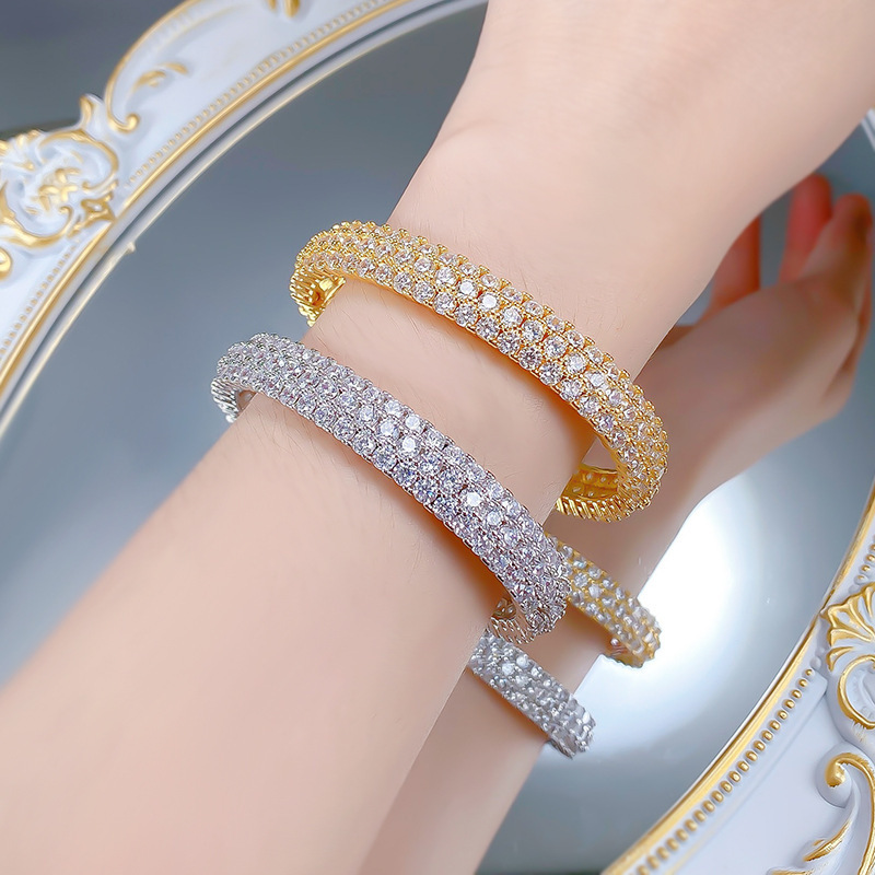 Fashionable Full Diamond Copper Bracelet Unisex Geometric Patterned Jewelry Wish Bestseller Style For Men And Women