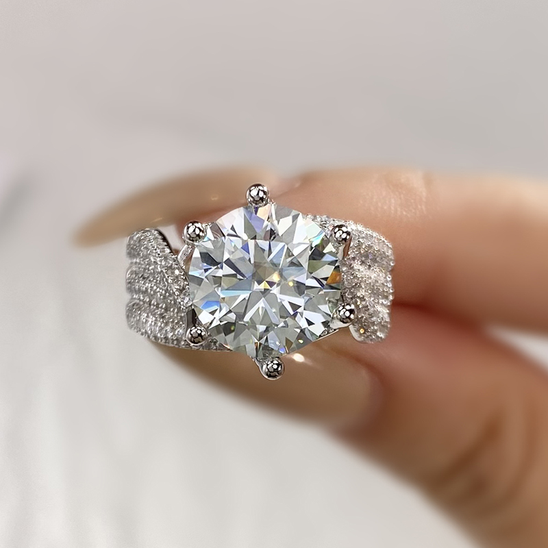 Moissanite 925 Sterling Silver Rings Geometric Water Plating Silver Plated Rings