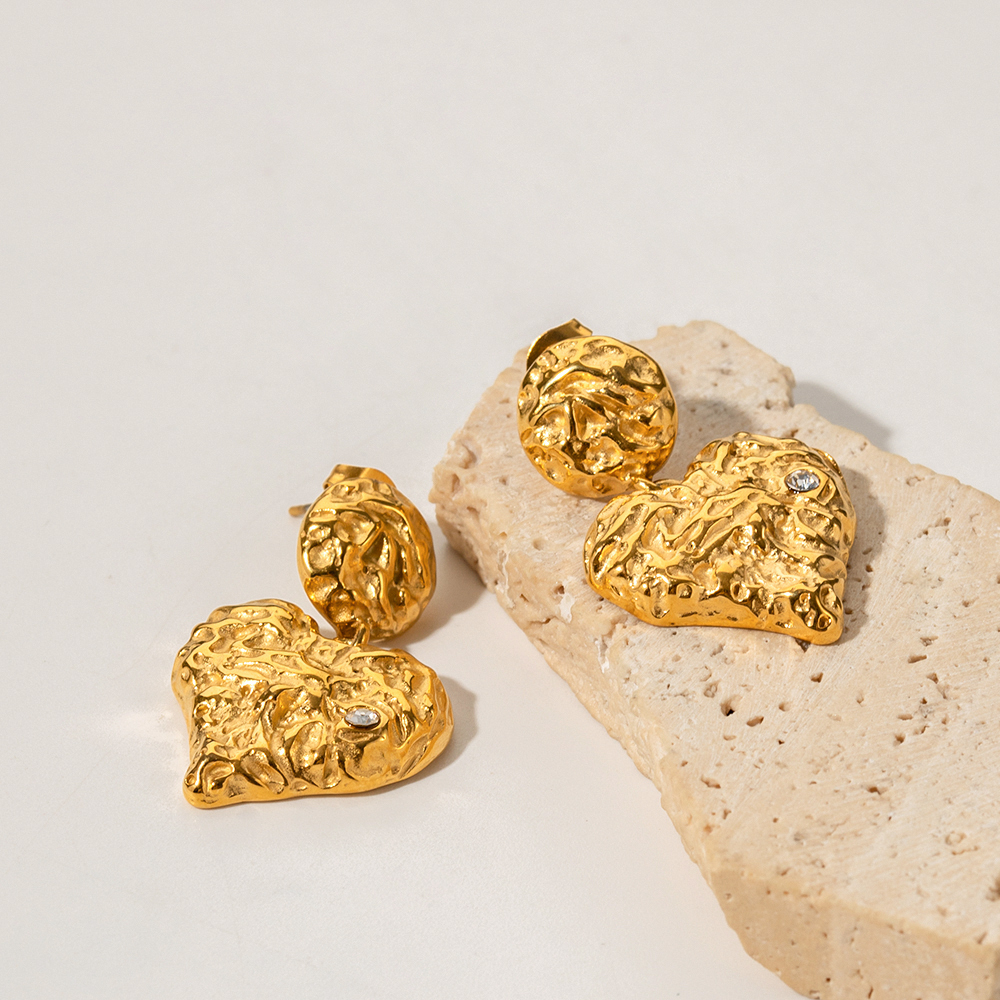 316 Stainless Steel  Vacuum Plating Zircon Heart Shape Commute Drop Earrings For Women's